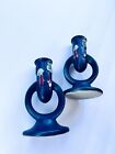 Blue Fuchsia Roseville Pottery Set of two navy blue Candlesticks(REPRO)