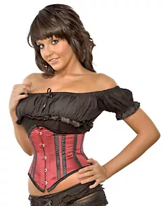 Corset Women's Large Burgundy Satin Waist Shaper Steel Boned Heavy Duty Waspie - Picture 1 of 7