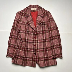 Vintage Pendleton Four Button Sport Coat Dress Jacket Red White Plaid Women's 12 - Picture 1 of 6