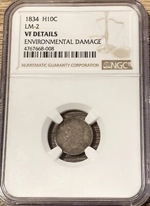 1834 HALF DIME NGC LM-2 VF DETAILS ENVIRONMENTAL DAMAGE - Picture 1 of 4