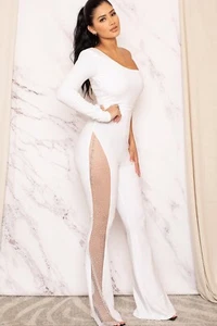 Mesh One Shoulder Strass Jumpsuit - Bild 1 von 3