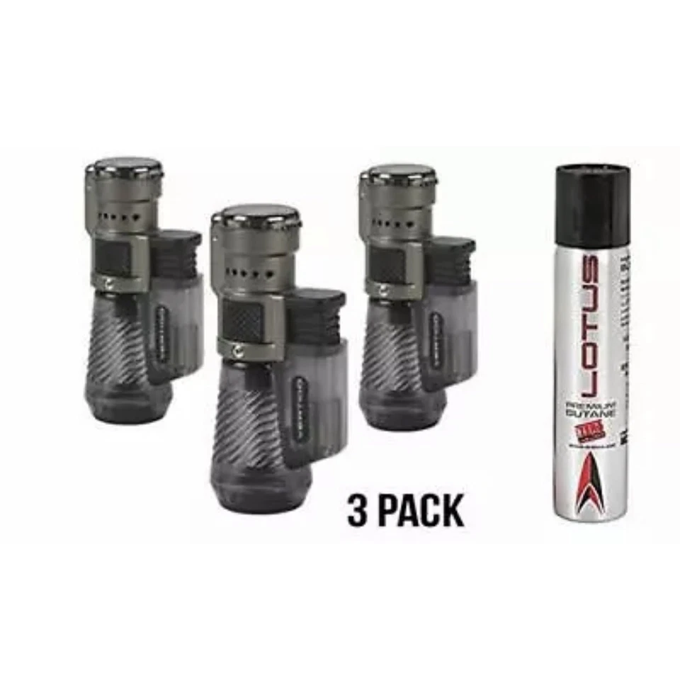Encendedor de cigarros Vertigo by Lotus Cyclone triple antorcha carbón paquete de 3 + butano 90 ml Foto 1 de 1