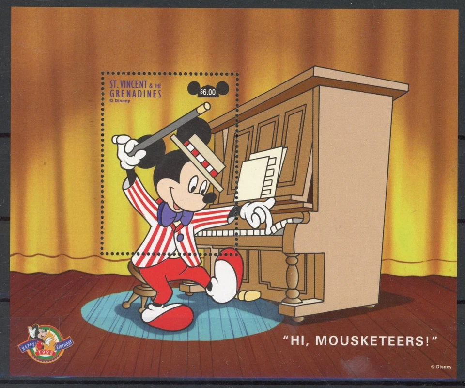 San Vicente 1998: Disney/Mickey/Música - Buena hoja MNH muy fina Foto 1 de 1