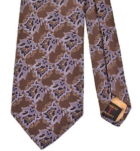 Robert Talbott Best of Class THICK Satin Brown Woven Navy Floral Silk Tie - Picture 1 of 5