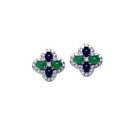 Lab Sapphire & Syn Emerald Stud Earrings 925 Fine Silver Evening Wear Jewelry