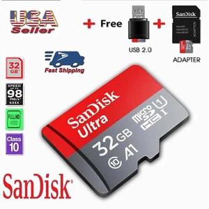 SanDisk Memory 32GB & USB Adapter Flash Drive Class10 TF Micro SD Card Dashcam - Picture 1 of 7