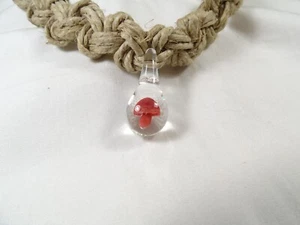 New Retro Y2K Glass Red Mushroom Pendant Hemp Choker Necklace + 3 Wish Bracelets - Picture 1 of 15