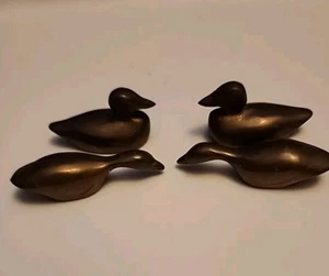 Decor Set of 4 Miniature Brass Duck Figurine Price Vintage 2" - 2 3/4" Tawain - Picture 1 of 8