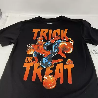Marvel Boys Size LNWT Spiderman Trick or Treat Flaming Pumpkins  T-Shirt Orange - Image 1 of 4