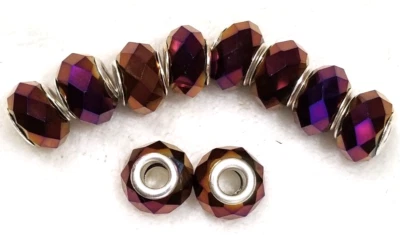 Set of 10 Purple Murano Lampwork European Glass Beads Silver Plated Foto 1 de 4