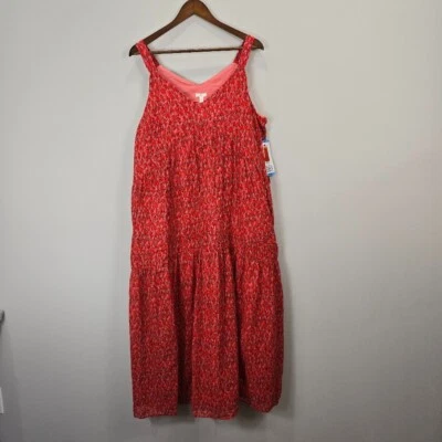 Vestido midi para mujer JOIE L rojo multicolor con capas sin mangas colorido boho playa Foto 1 de 4