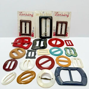 Vintage Buckle Sewing Supply Lot of 21 Plastic Bakelite Abalone Lansing Button - Picture 1 of 7