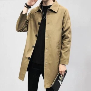 New Men's Trench Coats Casual Hooded Jacket Long outwear Spring/ Fall Jackets - Picture 1 of 15
