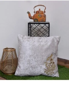 "Par de cojines de terciopelo triturado bordados a mano flores doradas, decoración de sofá de 16""" - Imagen 1 de 2