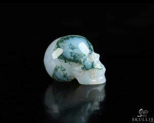 0.7" Green Moss Agate Hand Carved Crystal Skull, Realistic, Crystal Healing - Picture 1 of 7