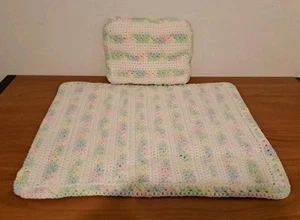 Vintage Handmade Crochet Baby Blanket And Pillow Set - Picture 1 of 2