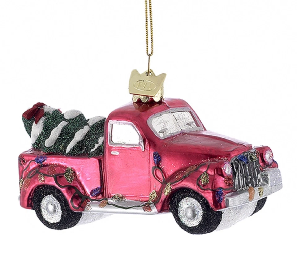 Camioneta Kurt Adler Noble Gems roja con árbol adorno de vacaciones vidrio Foto 1 de 1