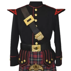 Chaqueta Kilt Doblet Negra Lana Escocesa Gaitero Baterista Militar Banda Chaquetas - Imagen 1 de 5