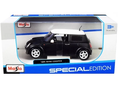 2023 Mini Cooper Diecast Model Car 1/24 Matt Black White Top Maisto - Image 1 of 2