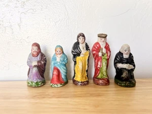ceramic nativity set 5 piece small 3" vintage Japan mid century colorful xmas - Picture 1 of 11
