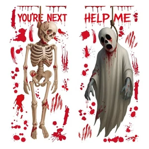 Halloween Specters Static Window Clings Bloody Skeleton Art PVC Home Decors - Picture 1 of 8