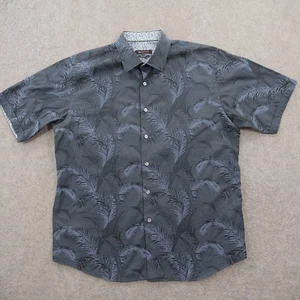 Bugatchi Uomo Shirt Mens Extra Large Blue Black Short Sleeve Button Up Floral - Picture 1 of 12
