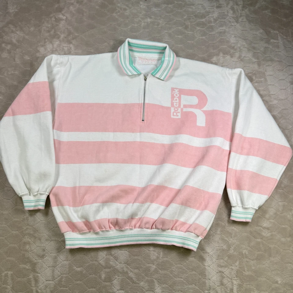 Sudadera deportiva de colección años 80 90 Reebok para mujer 1/4 cremallera a rayas talla M/L rara Foto 1 de 4