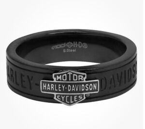 Harley Davidson Men's Bar Shield Off Road Black Thin Band Ring Stainless HSR0050