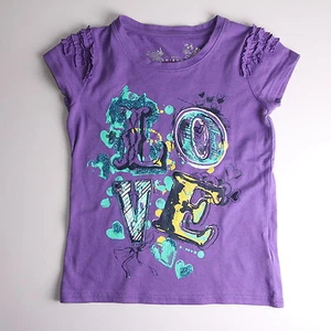 ARIZONA JEAN COMPANY GIRLS SHORT SLEEVES PURPLE LOVE SHIRT SIZE 6 LARGE NWT - Picture 1 of 1