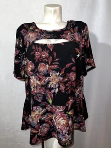 ASHLEY STEWART Top Talla 30/32 5X Negro Rosa Floral Verano Peplum Camisa Recorte - Imagen 1 de 6