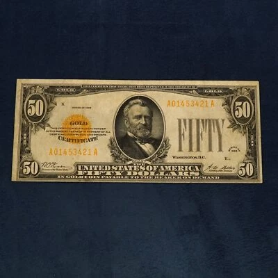 1928 $50 Gold Certificate - Woods & Mellon - Free Shipping USA - Image 1 of 4