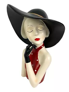 Retro Chic Antique Style Black Hat Touching Face French Lady Ornament Vogue 1930 - Picture 1 of 3