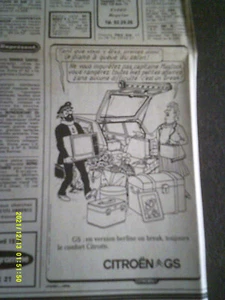 2 TRES RARES DESSINS PRESSE PUBLICITAIRE TINTIN HERGE CITROËN GS 1979 LOMBARD - Picture 1 of 2