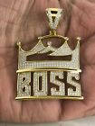 MENS 1 CT ROUND CUT NATURAL DIAMOND SOLID 10K GOLD KING CROWN BOSS CHARM PENDANT