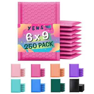 Yens® 250 #0 Poly Bubble Padded Envelopes Mailers 6 X 9 -Hot Pink - Picture 1 of 6