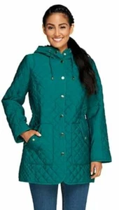 Joan Rivers Quilted Coat with Hood Evergreen [XXSmall] - Picture 1 of 1