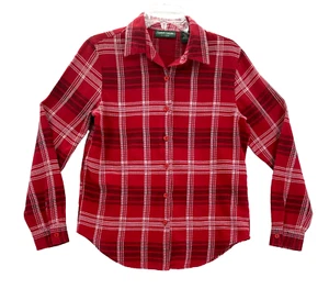 Lemon Grass Women's Size S Red Plaid Long Sleeve Button Up Blouse Top - Picture 1 of 5