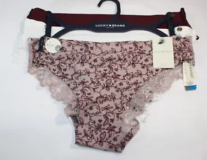NWT set of 3 LUCKY BRAND BIKINI Taupe Floral Ivory Wine ALL BACK LACE Medium - Picture 1 of 6