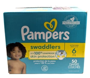 Pampers Swaddlers Auslaufschutz Größe 6 35 lbs + aktive Babywindeln 50 Ct Box - Bild 1 von 4