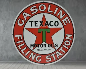 Texaco Filling Station Porcelain Enamel Heavy Metal Sign 30 Inches Double Side - Picture 1 of 2