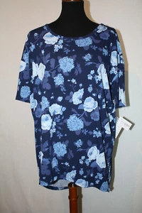 NWT LuLaRoe S Top Irma Tee Shades of Blue Floral Short Sleeve - Foto 1 di 6