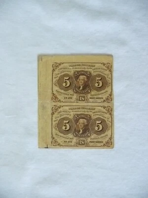 2 1862 U.S. 5 cent Postage Fractional Currency FR 1230 First Issue Uncut  - Image 1 of 3