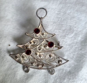 Spilla Argento Sterling Albero di Natale Vintage Filigrana Strass Rosso FIRMATA SV - Foto 1 di 3