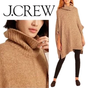 J. Crew Womens Relaxed Turtleneck Poncho Tan L/XL Merino Wool Casual Cozy Fall - Picture 1 of 11