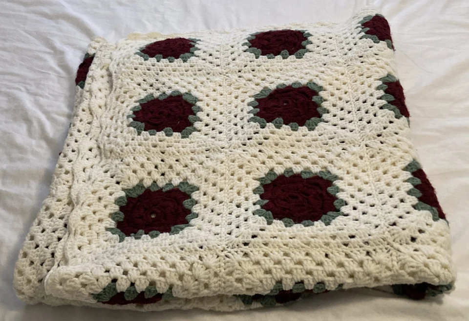 "Manta de ganchillo vintage rosa roja afgana 52"" X 93""" Foto 1 de 1