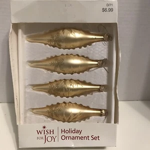 4 Vintage Gold Teardrop Ornaments Christmas Sears and Roebuck Wish for Joy READ - Picture 1 of 7