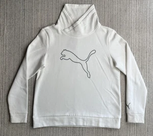 NWT Puma Womens XL White Sweatshirt Cowl Neck Pullover Long Sleeve Gray Logo - Picture 1 of 21