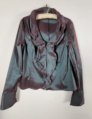 Samuel Dong Womens Ruffle Front Blazer Jacket Size XL Black Shimmer Zip Front - Image 1 of 4