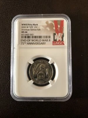 2020 W American Samoa Park NP Quarter 25c NGC MS 66 Privy Mark V75 Bat Coin - Image 1 of 4