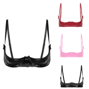 Mujer Wetlook Leather Push Up Bra Wire Free Bustier Bralette Crop Top Underwire - Imagen 1 de 34